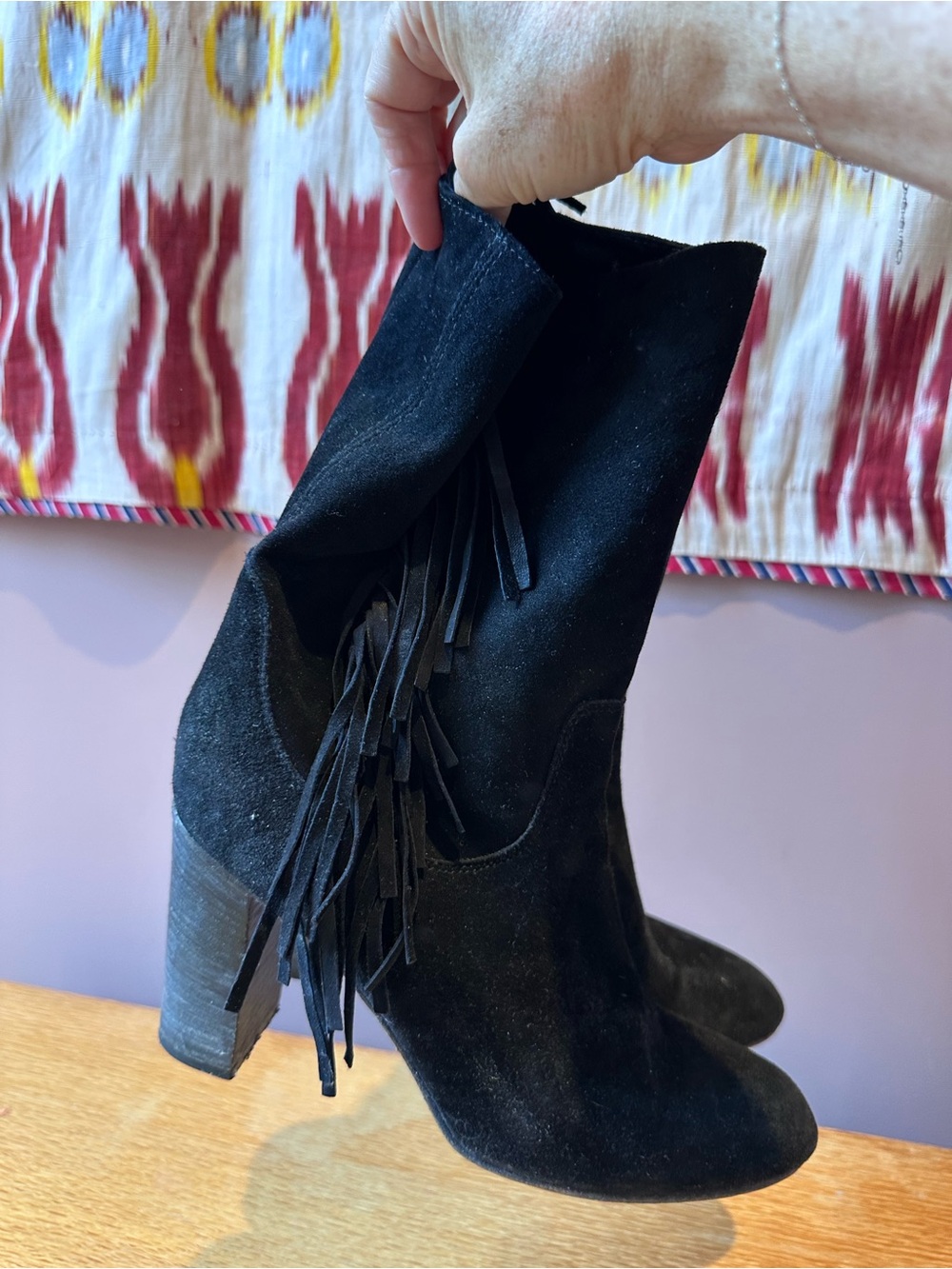 Free People Black Suede Fringe Heeled Ankle Boots - Women